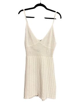 Wilfred Aritzia Ivory Open-Knit Crochet Slip Dress Boho Beach Mini Dress Cover